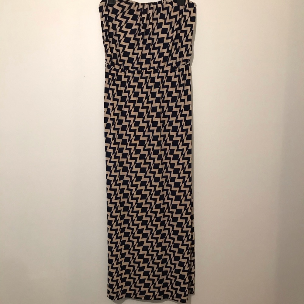 Navy & tan maxi dress